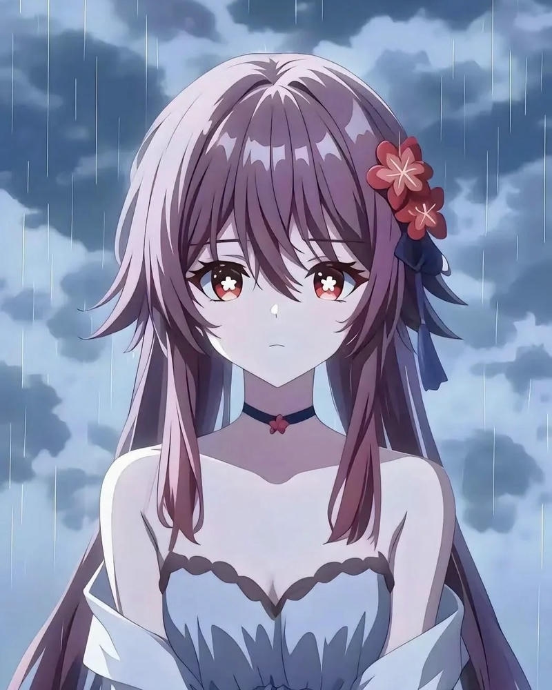 Ảnh Hutao anime với gương mặt thanh tú và biểu cảm tinh nghịch