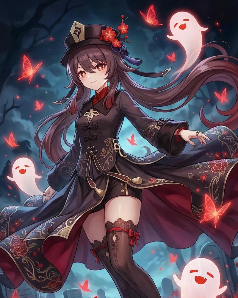 Ảnh Hutao anime với mái tóc đặc trưng và vẻ ngoài nổi bật