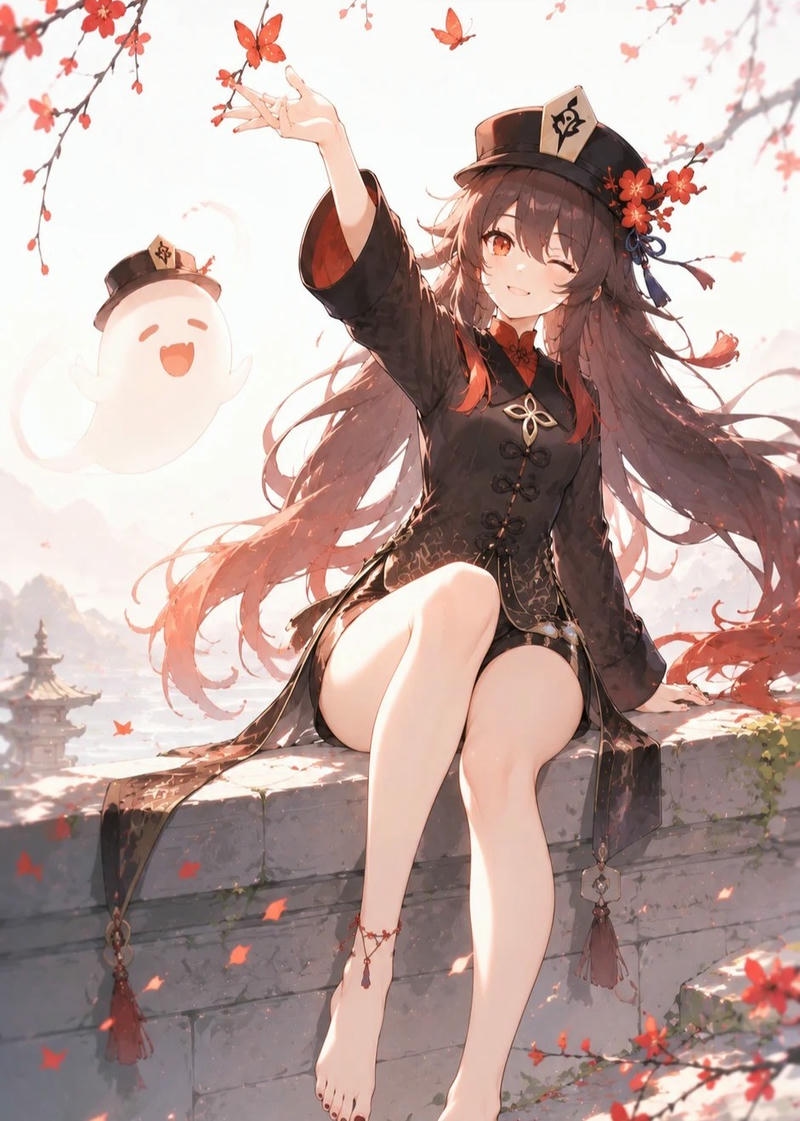Ảnh Hutao anime với nét mặt tươi tắn và ánh nhìn lanh lợi