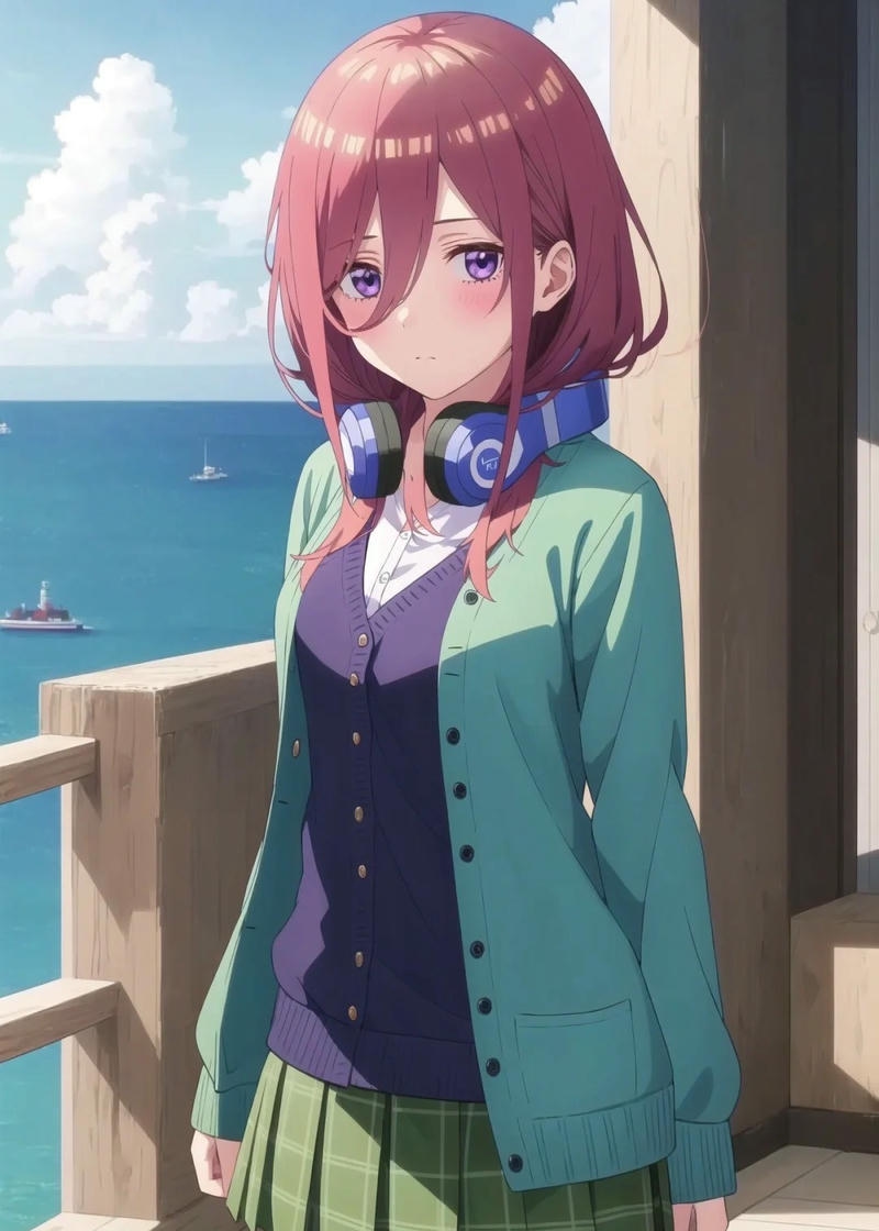 Ảnh Miku Nakano anime thể hiện vẻ ngoài thanh tú