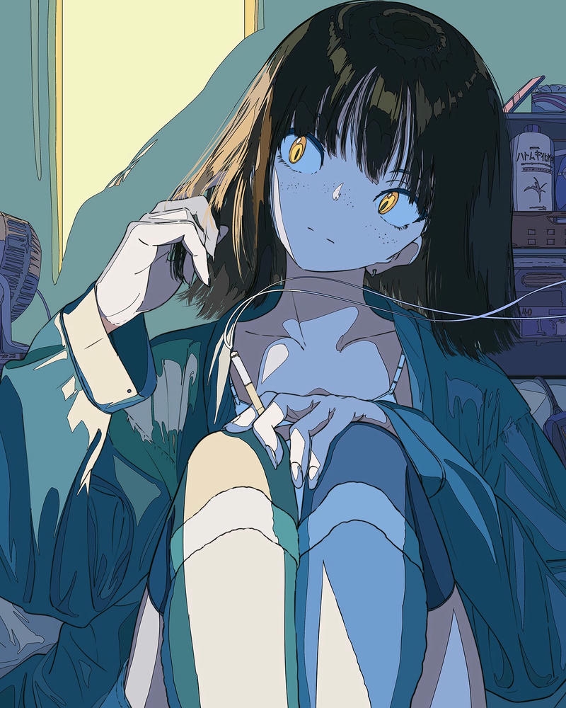 Ảnh anime hút thuốc gam màu tối ấn tượng
