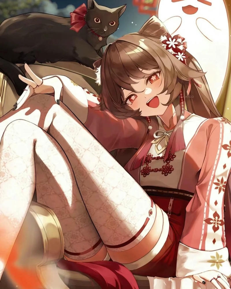 Hutao trong anime nổi bật với nụ cười tươi và thần thái đáng yêu