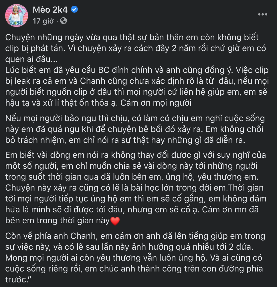 Nữ streamer lên tiếng về ồn ào vây quanh mình trong ngày hôm qua. (Ảnh chụp màn hình)