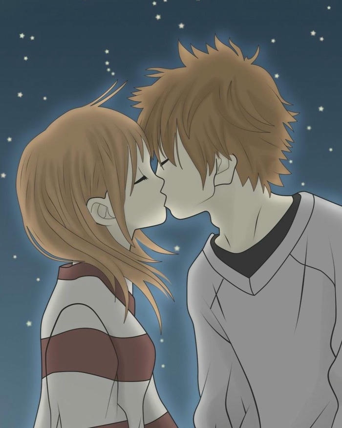 Ảnh hôn nhau anime có nét minh họa đáng yêu